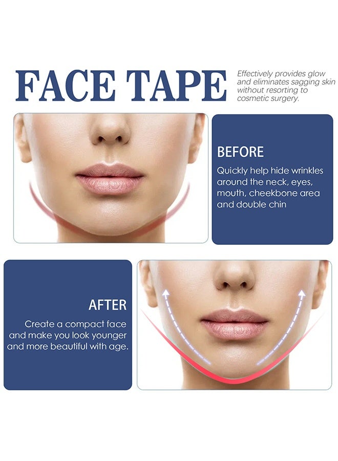 إيلهو شريط للوجه، شرائط مرنة جدًا مضادة للتجاعيد، شرائط رفع الوجه غير مرئية لشد الذقن المزدوج والتجاعيد الوجهية، رقع رفع للرقبة والعين بشكل حرف V مقاومة للماء، 60 قطعة - Image 4